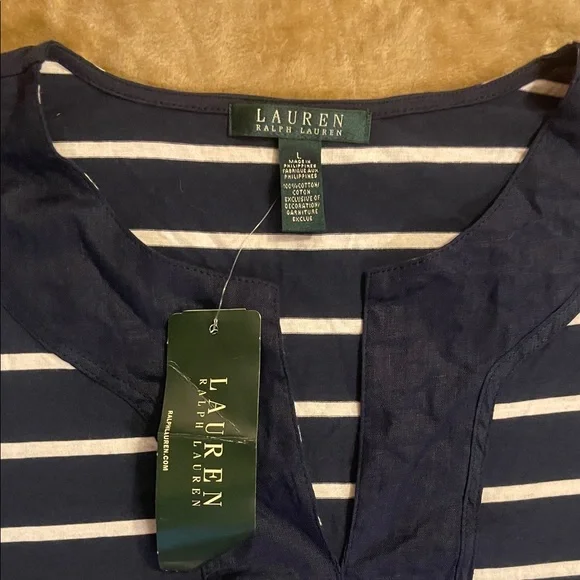 Polo by Ralph Lauren Dark Blue and White Striped Blouse - Picture 2 of 4